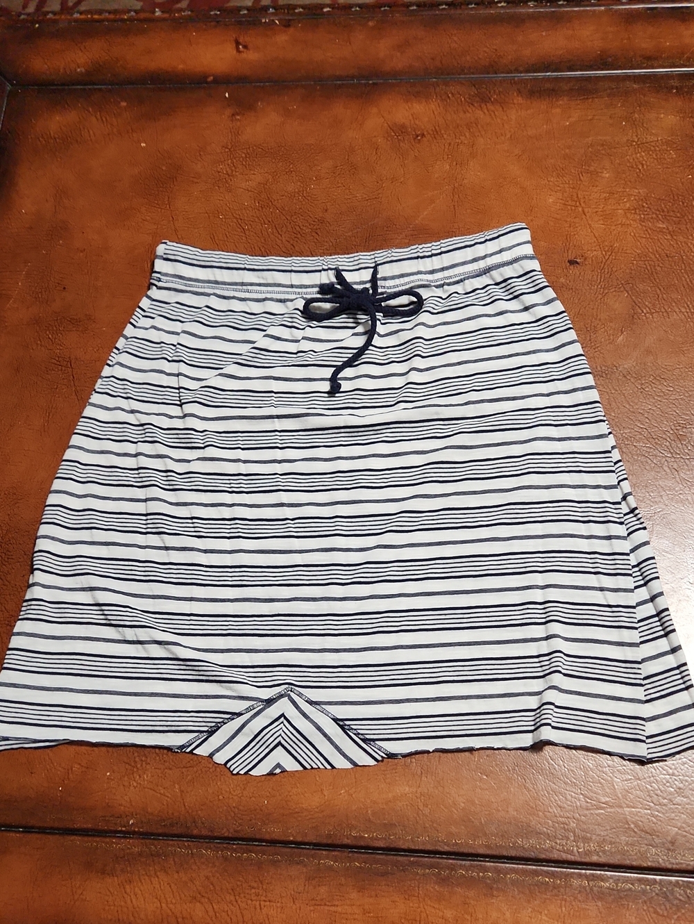 Michael Stars Navy and White Striped Drawstring Mini Skirt